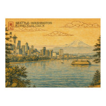 Seattle Washington Skyline en Ukiyo-e japonais
