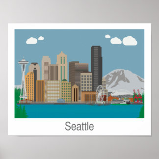 Poster Seattle, Washington Skyline Imprimer - Poster/toil