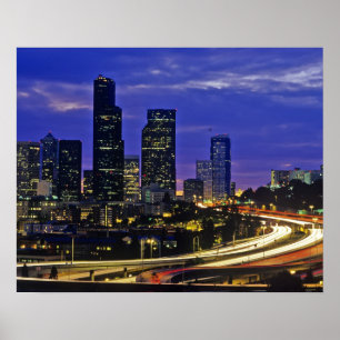 Poster Seattle, Washington skyline la nuit