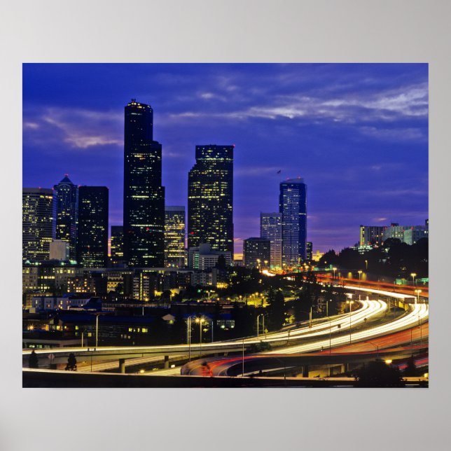 Poster Seattle, Washington skyline la nuit (Devant)