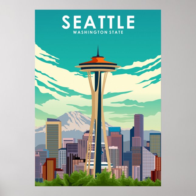 Poster Seattle Washington State United States Travel (Devant)