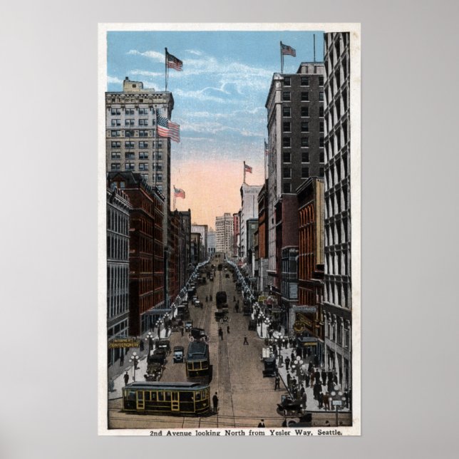Poster Seattle, Washington - Vue Nord de la 2e (Devant)