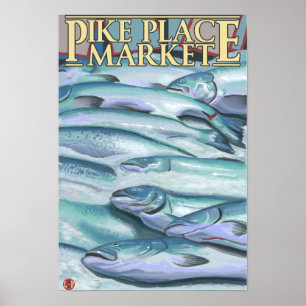 Poster SeattleFish sur la glace au marché de place de