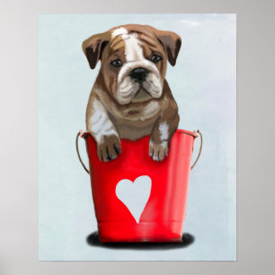 Poster Seau de bouledogue de rouge d'amour