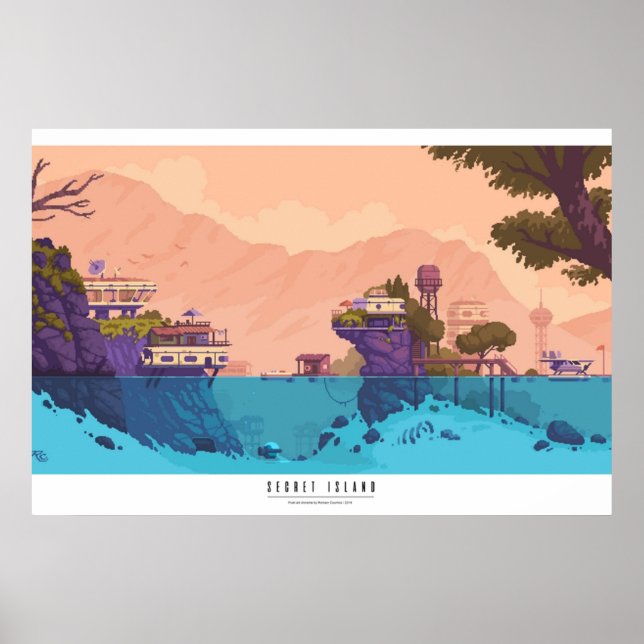 Poster Secret Island Pixel art diorama (Devant)