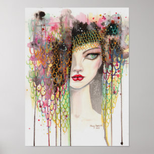 Poster Secrets Fantaisie Art Moderne Gitane Femme Aquarel