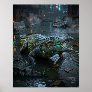 Poster Secteur inondé du crocodile néon