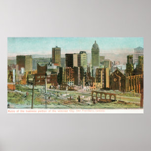 Poster Section d'affaires dans les ruines après le feu