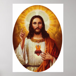 Poster Seigneur Jésus Christ et le Sacré Coeur