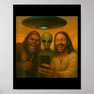 Poster Selfie Bigfoot Jésus Alien - Cryptide Drôle Sasqua
