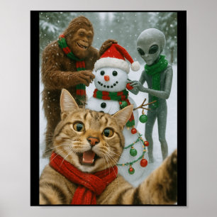 Poster Selfie Chat De Noël Drôle Avec Alien Bigfoot &amp