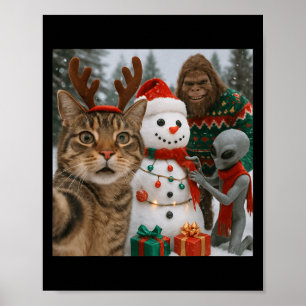 Poster Selfie Chat De Noël Drôle Avec Alien Bigfoot &amp