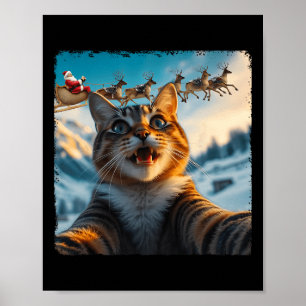 Poster Selfie De Chat Drôle Avec Père Noël Sleigh Noël No