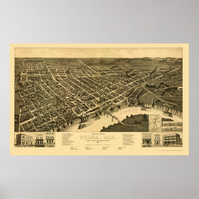 Poster Selma, AL Carte panoramique - 1887 (Devant)