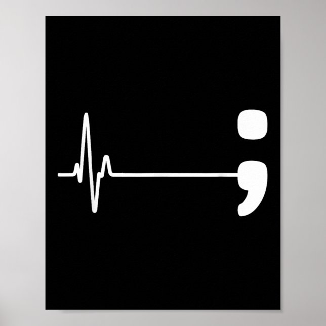 Poster Semicolon Heartbeat Flatline Prévention du suicide (Devant)