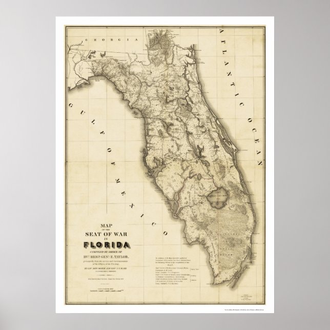 Poster Seminole War Florida Map 1839 (Devant)