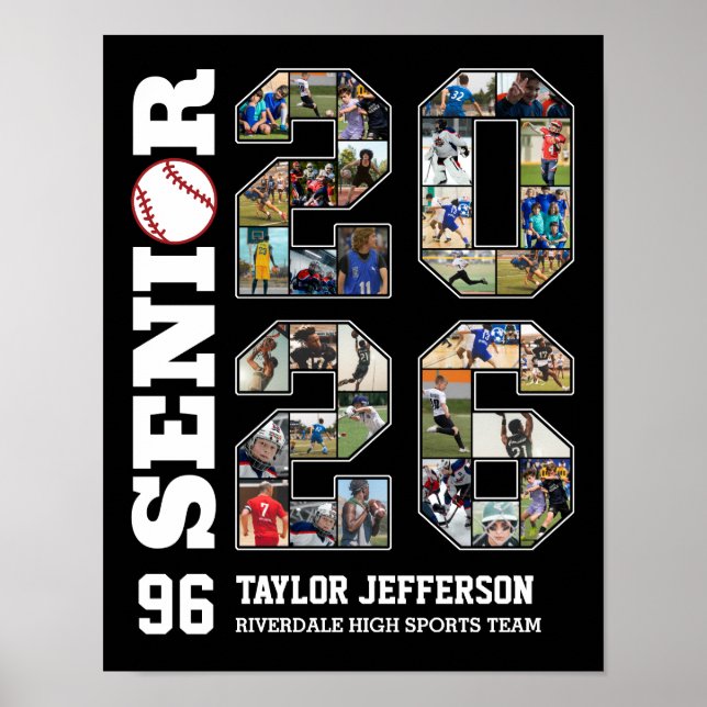 Poster Senior 2026 Baseball Team Sports Photo Collage (Devant)