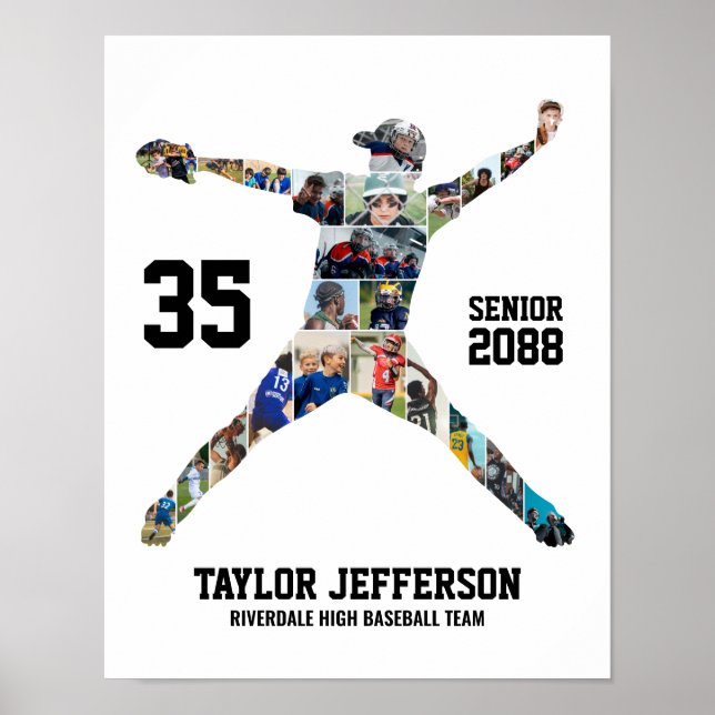 Poster Senior Baseball Pitcher Sports Photo Collage (Devant)