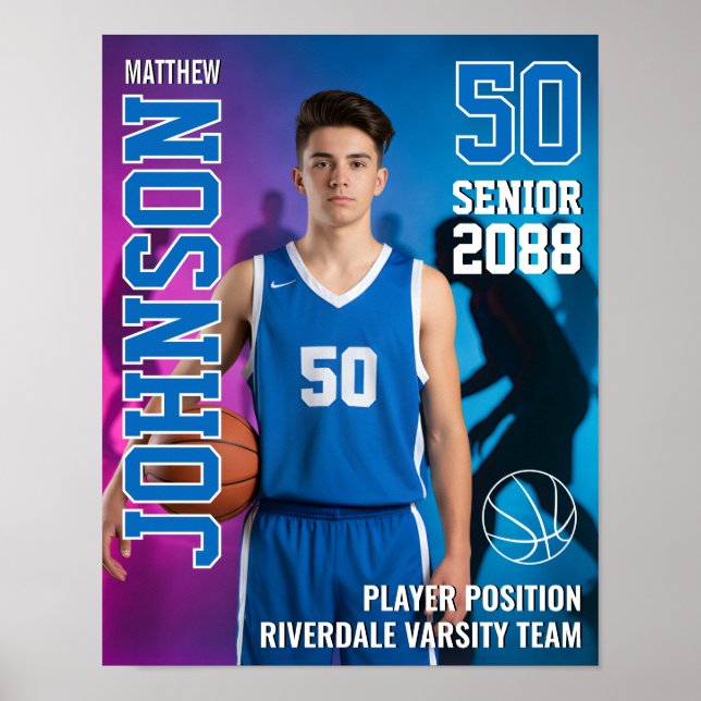 Poster Senior Basketball Player Personalized Photo Sports (Devant)