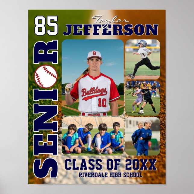 Poster Senior Night Baseball Player Sports Photo Collage (Devant)