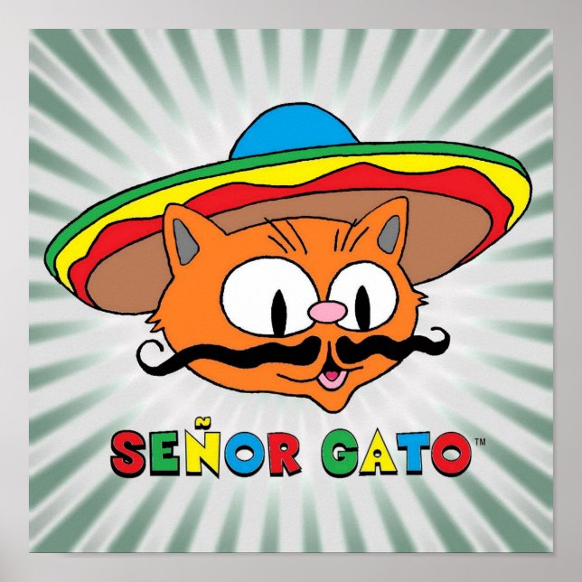 Poster Senor Gato caricature Mustache Cat (Devant)