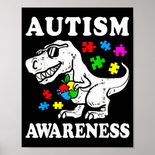 Poster Sensibilisation à l'autisme dinosaure t-rex puzzle