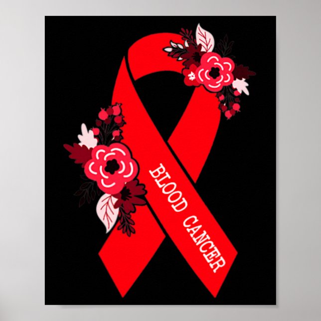 Poster Sensibilisation au cancer du sang Ruban rouge flor (Devant)