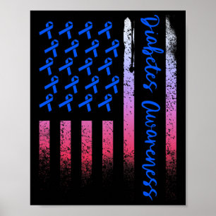 Poster Sensibilisation au diabète Ruban bleu États-Unis D