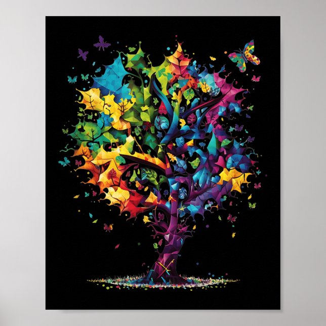 Poster Sensibilisation Autisme Puzzle Pièces Arbre coloré (Devant)