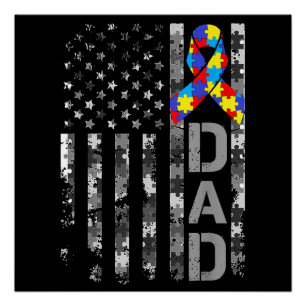 Poster Sensibilisation sur l'autisme Papa USA Drapeau Fêt