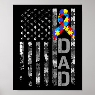 Poster Sensibilisation sur l'autisme Papa USA Drapeau Fêt