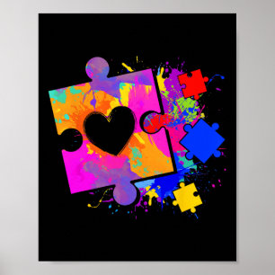 Poster Sensibilisation sur l'autisme Tie Dye Puzzle Pièce