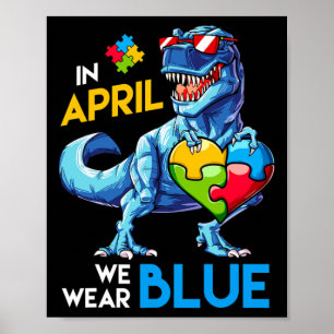 Poster Sensibilisation sur l'autisme Trex Dino Dinosaur D