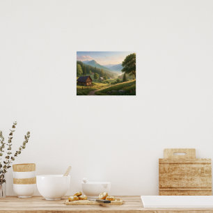 Poster Sentier Charmant de Village de Printemps – Art de