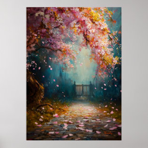 Poster Sentier de Fleur Enchantée - Paysage Floral Mystiq
