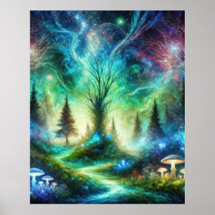 Poster Sentier de la Forêt Enchantée Champignons Lumineux