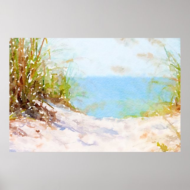 Poster Sentier de plage Océan Herbe Aquarelle (Devant)