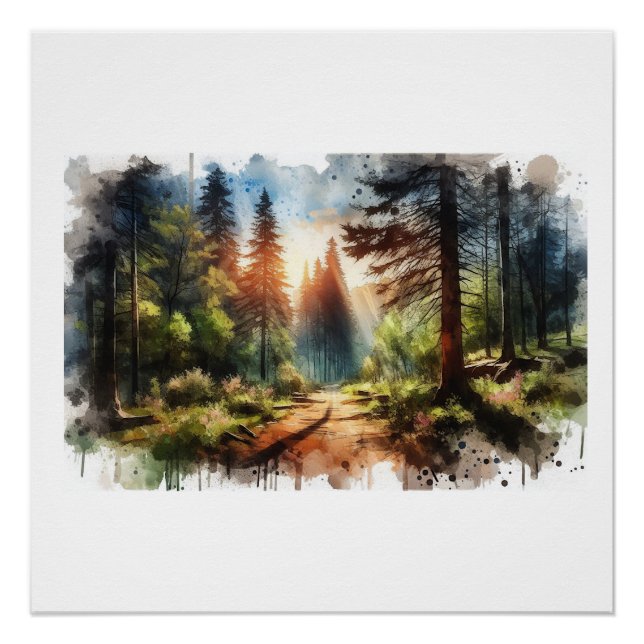 Poster Sentier forestier ensoleillé,  (Devant)