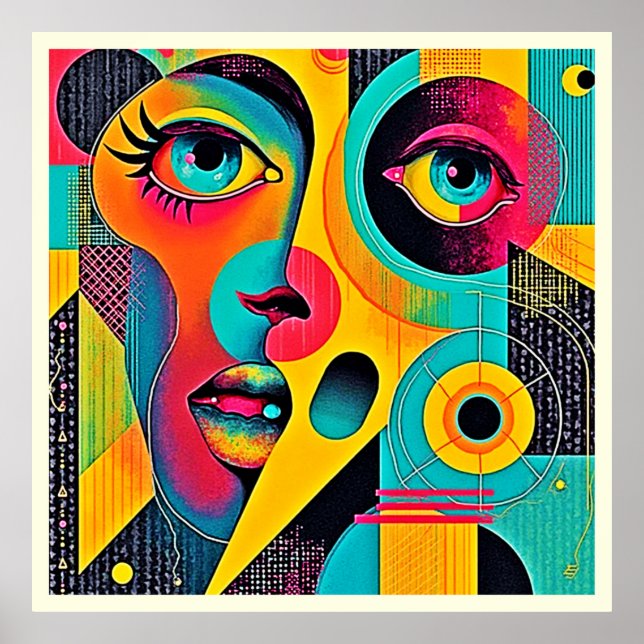 Poster Sentiments Colorés : Visage Abstrait (Devant)
