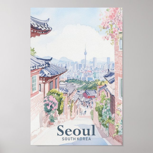 Poster Séoul Corée du Sud Gouache Illustration Voyage (Devant)