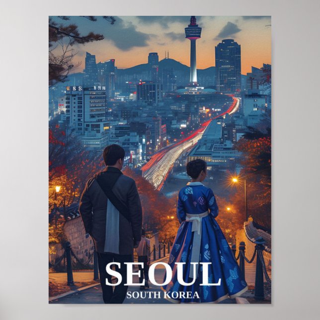 Poster Séoul Corée du Sud Illustration de voyage artistiq (Devant)