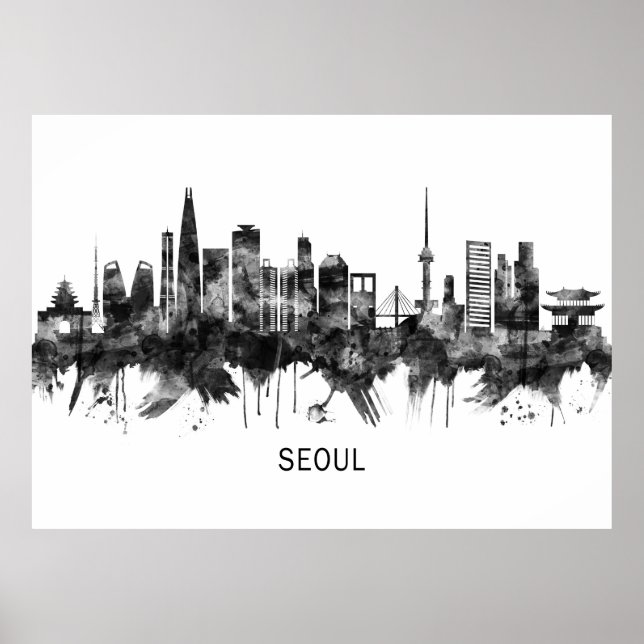 Poster Séoul Corée du Sud Skyline BW (Devant)