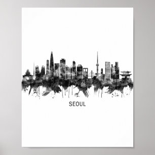 Poster Séoul Corée du Sud Skyline BW