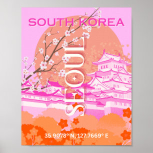 Poster Séoul Corée du Sud Voyage Art, rose