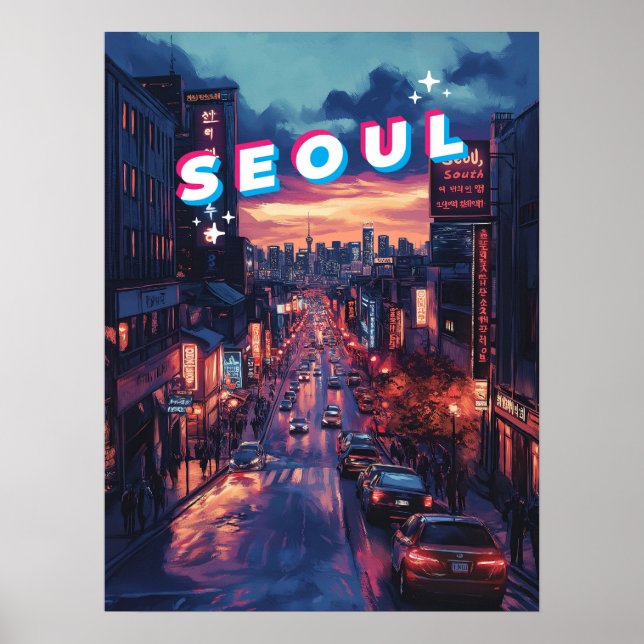 Poster Séoul coucher du soleil : un paysage urbain dynami (Devant)