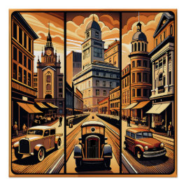 Poster Sepia Cityscape Triptyque