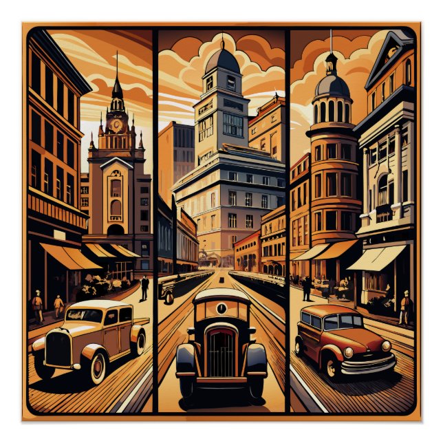 Poster Sepia Cityscape Triptyque (Devant)