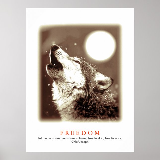 Poster Sepia Motivational Wolf Howls Imprimer (Devant)