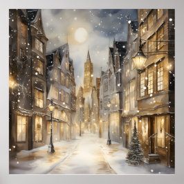 Poster Sepia Toned Neige Dans City Street