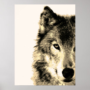 Poster Sepia Vintage Retro Gris Wolf OEuvre